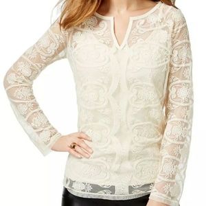 INC INTERNATIONAL CONCEPTS LACE LONG-SLEEVE TOP